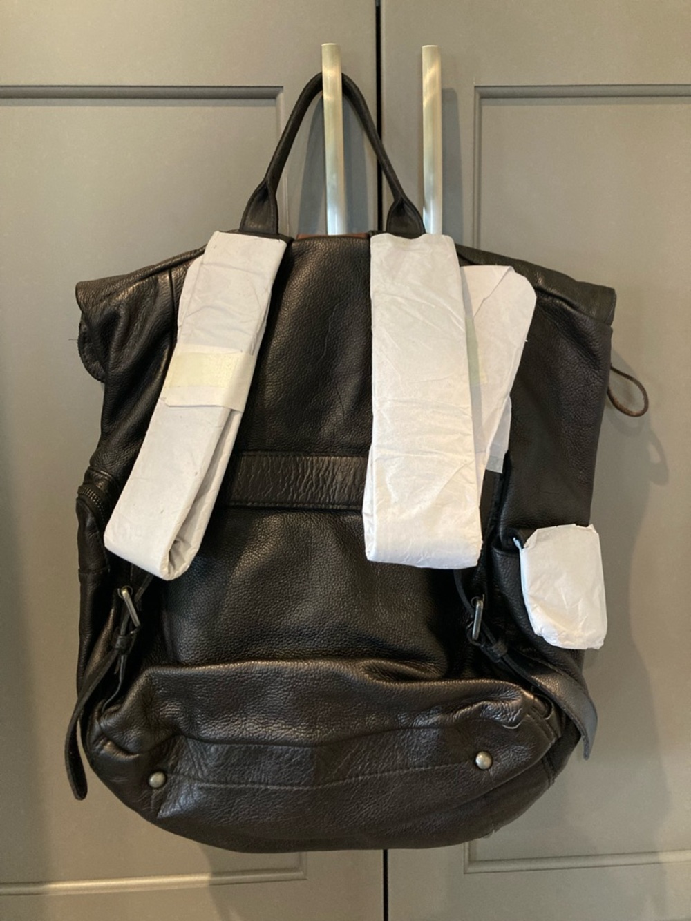 NWT FREE PEOPLE Brigade Leather Backpack in Black - Picture 7 of 10